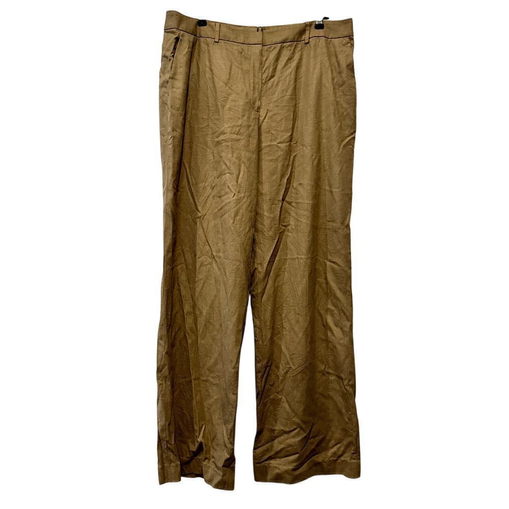 Saks Size 14 Tan Wool Stretch High Rise Wide Leg Dress Pants Office Siren Work